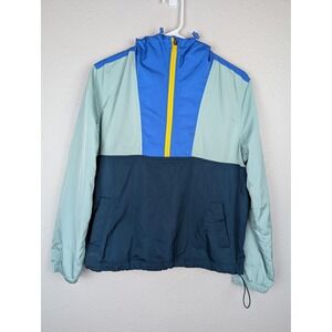 Old Navy Active Jacket Womens XS Blue Colorblock‎ Hooded Windbreaker Pullover